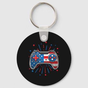Patriotic Video Game Gamer 4th Of July American Fl Keychain
