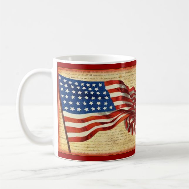 Patriotic Vintage American Flag Beverage Mug (Left)