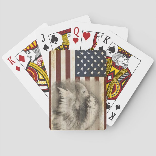 Patriotic Vintage American Flag Eagle Playing Cards (Back)