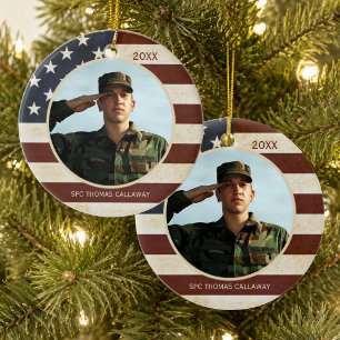 Patriotic Vintage American Flag Photo Ceramic Ornament