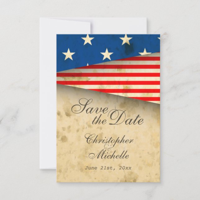 Patriotic Vintage American Flag Wedding Save The Date (Front)