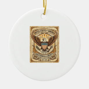 Patriotic Vintage Bald Eagle Distressed Ceramic Ornament