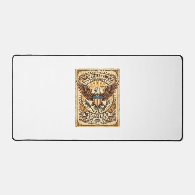 Patriotic Vintage Bald Eagle Distressed Desk Mat (Front)