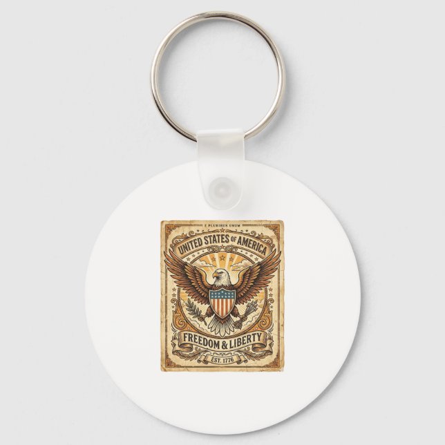 Patriotic Vintage Bald Eagle Distressed Keychain (Front)