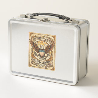 Patriotic Vintage Bald Eagle Distressed Metal Lunch Box