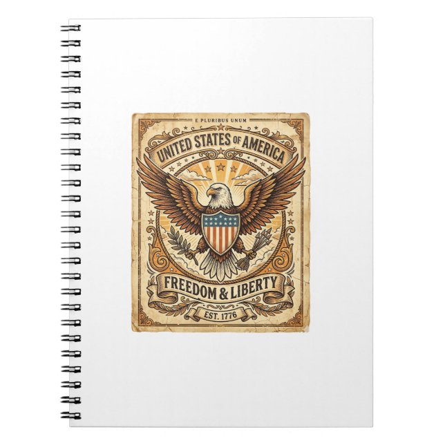 Patriotic Vintage Bald Eagle Distressed Notebook (Front)