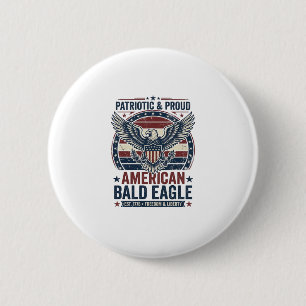 Patriotic Vintage Bald Eagle Distressed T-Shirt (3 2 Inch Round Button