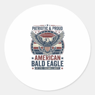Patriotic Vintage Bald Eagle Distressed T-Shirt (3 Classic Round Sticker