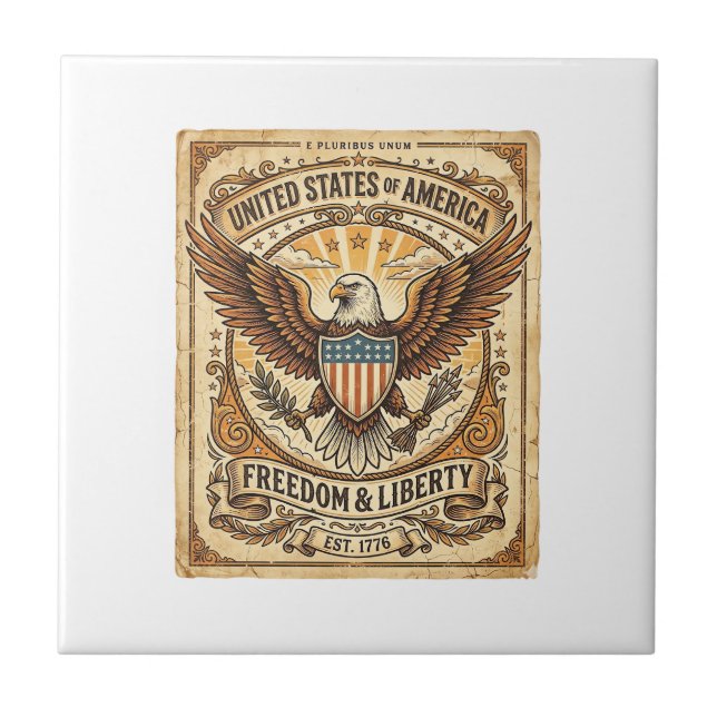 Patriotic Vintage Bald Eagle Distressed Tile (Front)