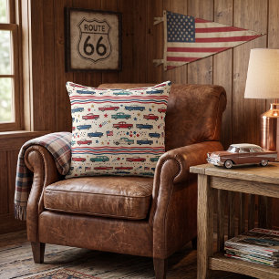 Patriotic Vintage Cars Throw Pillow