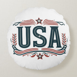 Patriotic, vintage USA Round Pillow
