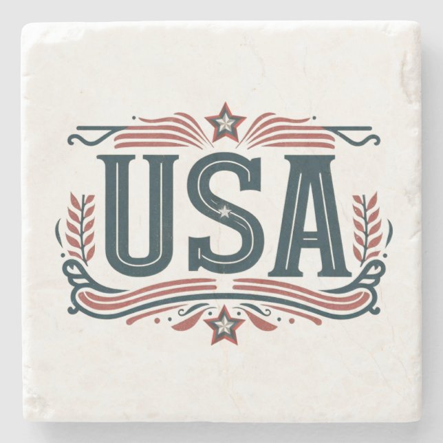 Patriotic, vintage USA  Stone Coaster (Front)