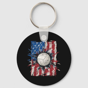 Patriotic Volleyball th of July Men USA American F Keychain