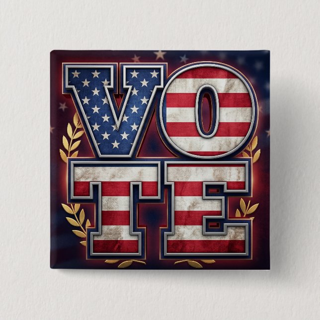 Patriotic VOTE American Flag Typography Design 2 Inch Square Button (Front)