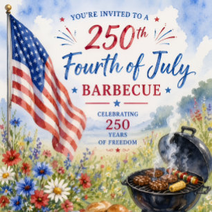 Patriotic Watercolor 250 Years Fourth of July BBQ  Postcard