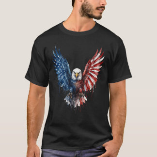 Patriotic Watercolor Bald Eagle American Flag T-Shirt