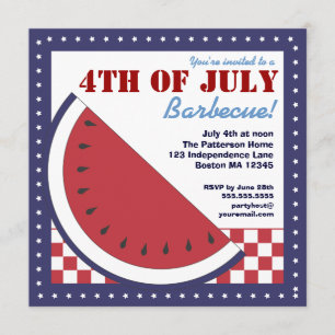 Patriotic Watermelon 4th of July Barbecue Invitation