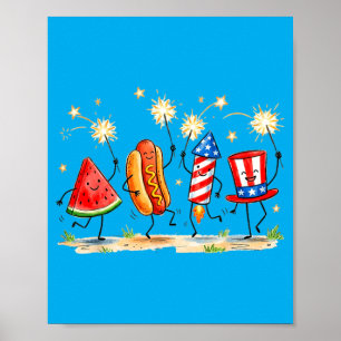 Patriotic Watermelon Hotdog Firework Cute Meme 4th Poster