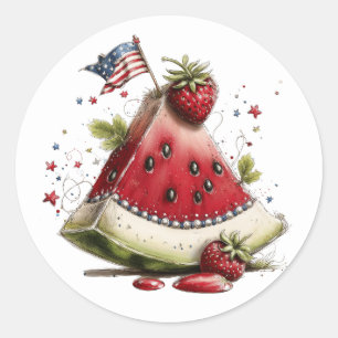Patriotic Watermelon Slice Art  Classic Round Sticker