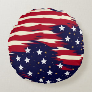Patriotic Waves Round Pillow