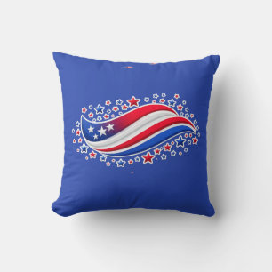 Patriotic Wavy American Flag with Stars   Red Whit Throw Pillow