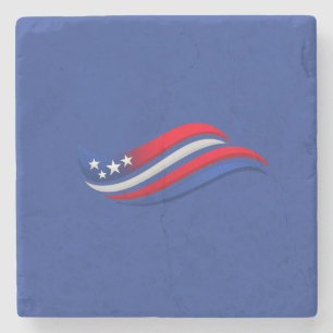 Patriotic Wavy Flag Plate   USA Stars Celebration  Stone Coaster