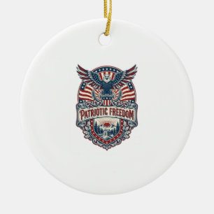 Patriotic Wellness Retreat Vector Graphic Tee Ceramic Ornament