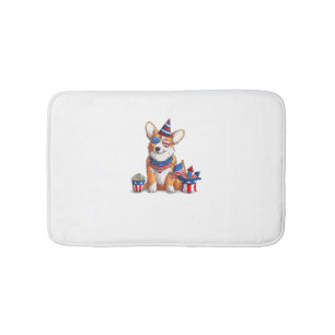 Patriotic Welsh Corgi Dog Pup 4th of July Bath Mat