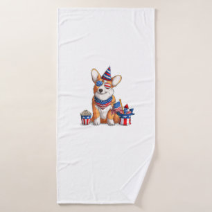 Patriotic Welsh Corgi Dog Pup 4th of July Bath Towel