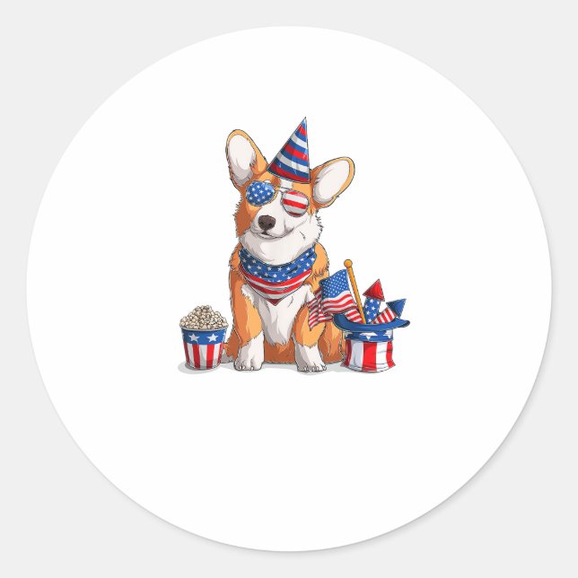 Patriotic Welsh Corgi Dog Pup 4th of July  Classic Round Sticker (Front)