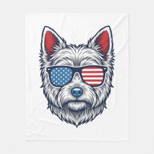 Patriotic Westie Dog Sunglasses Vintage Vector Art Fleece Blanket