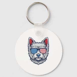 Patriotic Westie Dog Sunglasses Vintage Vector Art Keychain