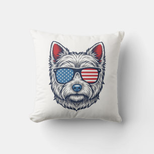 Patriotic Westie Dog Sunglasses Vintage Vector Art Throw Pillow