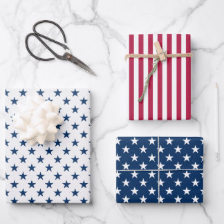 Patriotic White And Blue Stars And Red Stripes Wrapping Paper Sheet