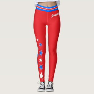 PATRIOTIC White and Blue Stars Your Name on RED  Leggings
