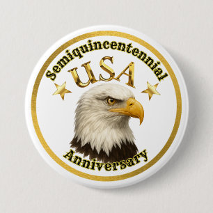 Patriotic White and Gold USA Bald Eagle 3 Inch Round Button