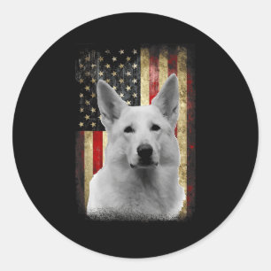 Patriotic White German Shepherd Flag American Usa  Classic Round Sticker