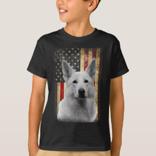 Patriotic White German Shepherd Flag American Usa  T-Shirt