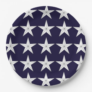 Patriotic White Stars on Blue Field Paper Plate