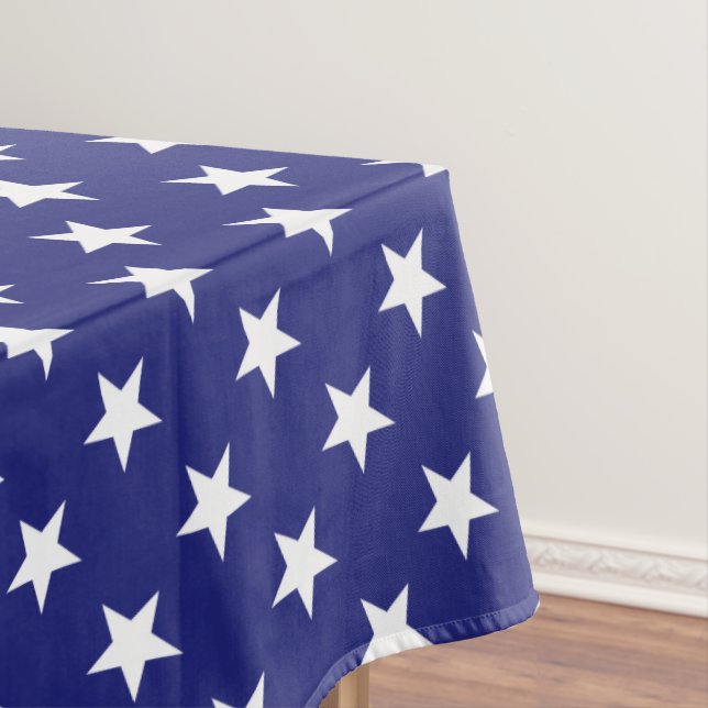 Patriotic White Stars on Nautical Blue Tablecloth (In Situ)