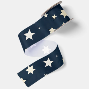 Patriotic White Stars on Navy Blue Satin Ribbon
