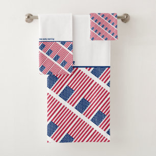 Patriotic   White   USA AMERICAN FLAG Bath Towel Set