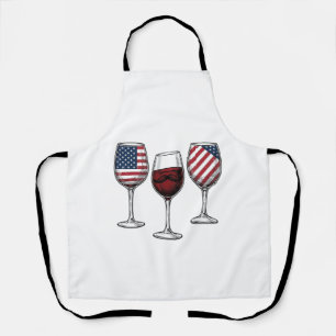 Patriotic Wine Glasses Vintage Vector Shirt Design Apron