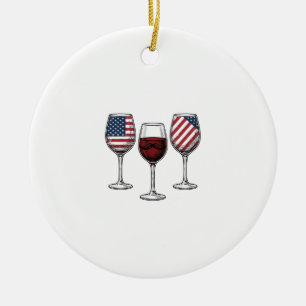 Patriotic Wine Glasses Vintage Vector Shirt Design Ceramic Ornament