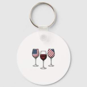 Patriotic Wine Glasses Vintage Vector Shirt Design Keychain