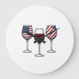 Patriotic Wine Glasses Vintage Vector Shirt Design Large Clock