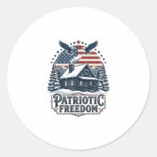 Patriotic Winter Cabin Vector Graphic Tee Classic Round Sticker