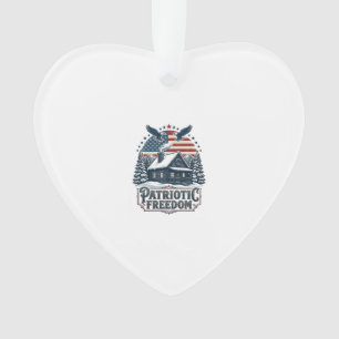 Patriotic Winter Cabin Vector Graphic Tee Ornament