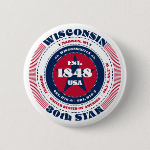 Patriotic Wisconsin Circle with State Details 2 Inch Round Button