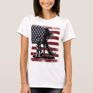 Patriotic Woman & German Shepherd United Spirit  T-Shirt